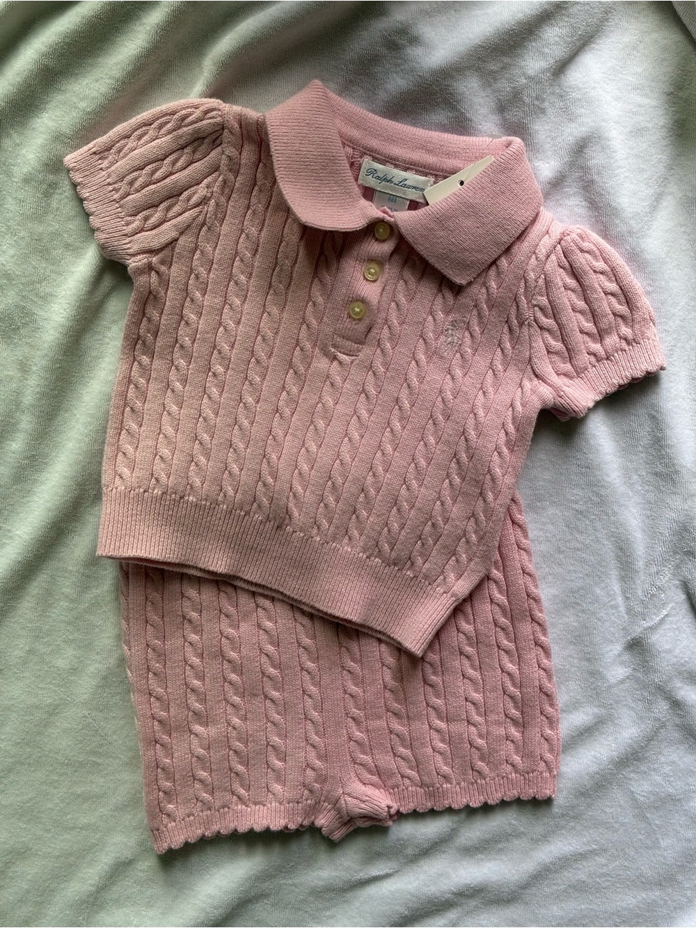Ralph Lauren Light Pink Cable-Knit Polo Set